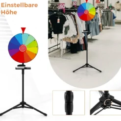Ø 40 cm Glücksrad mit Dreibein-Bodenständer Höhenverstellbares Preisrad mit Ablage