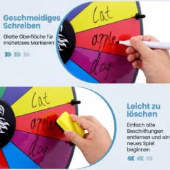 Φ 50 cm Glücksrad zum Drehen mit Abwischbarer Acryloberfläche für Tisch & Boden Mehrfarbig