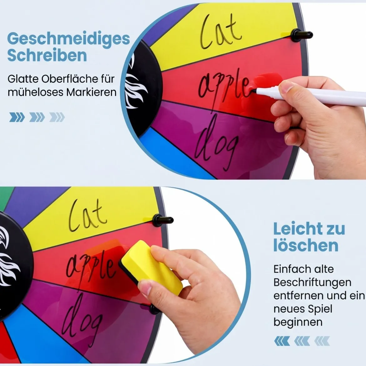 Φ 50 cm Glücksrad zum Drehen mit Abwischbarer Acryloberfläche für Tisch & Boden Mehrfarbig