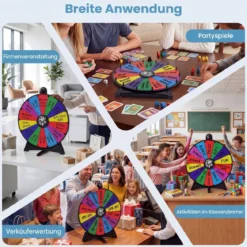 Φ 50 cm Glücksrad zum Drehen mit Abwischbarer Acryloberfläche für Tisch & Boden Mehrfarbig