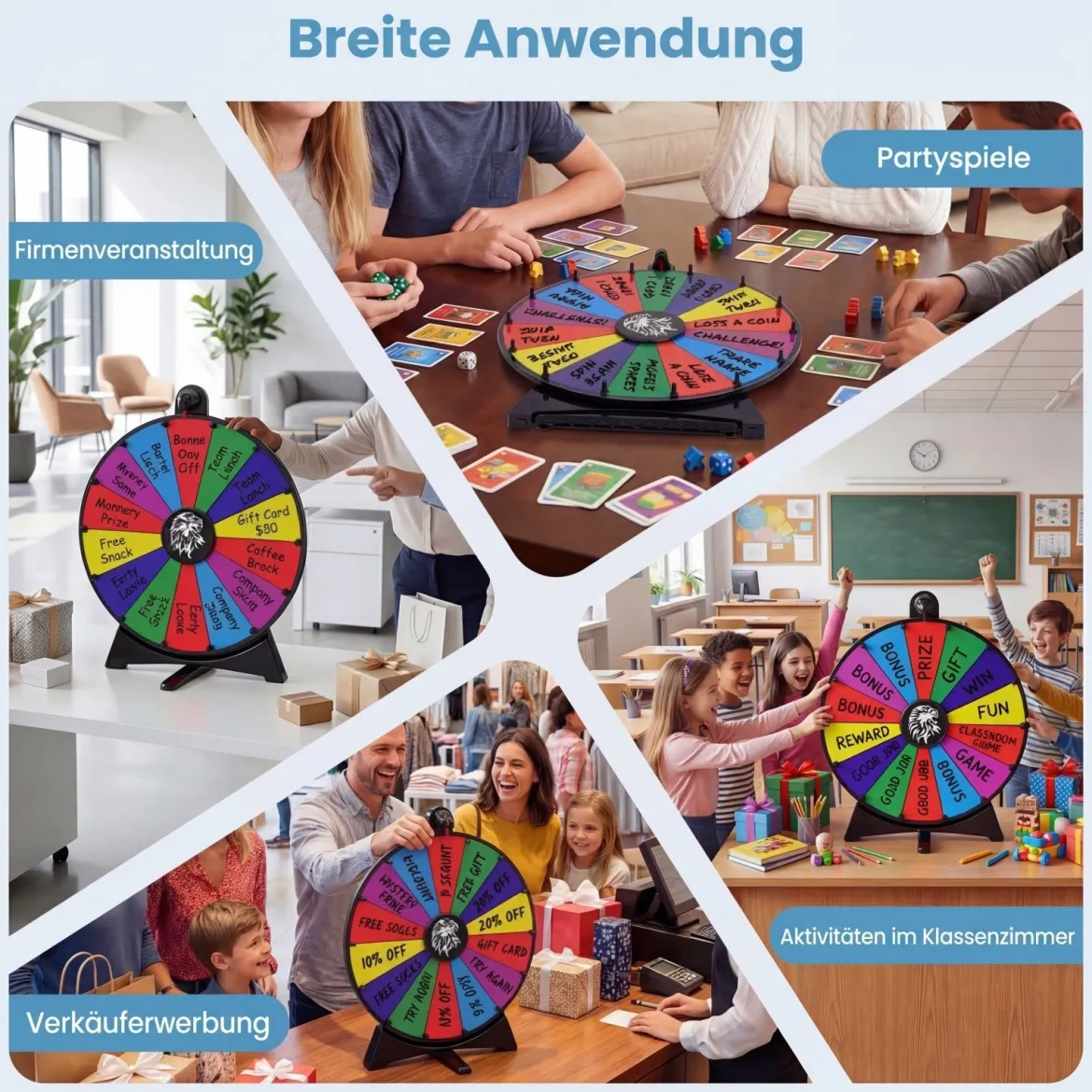 Φ 50 cm Glücksrad zum Drehen mit Abwischbarer Acryloberfläche für Tisch & Boden Mehrfarbig