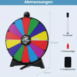Φ 50 cm Glücksrad zum Drehen mit Abwischbarer Acryloberfläche für Tisch & Boden Mehrfarbig