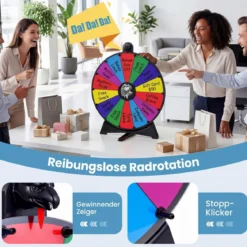 Φ 50 cm Glücksrad zum Drehen mit Abwischbarer Acryloberfläche für Tisch & Boden Mehrfarbig