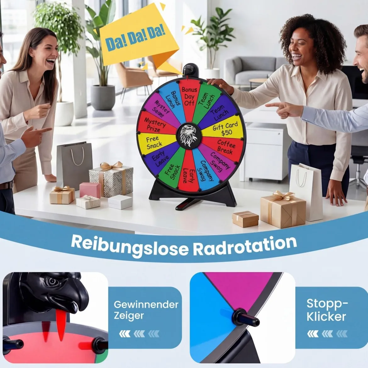 Φ 50 cm Glücksrad zum Drehen mit Abwischbarer Acryloberfläche für Tisch & Boden Mehrfarbig