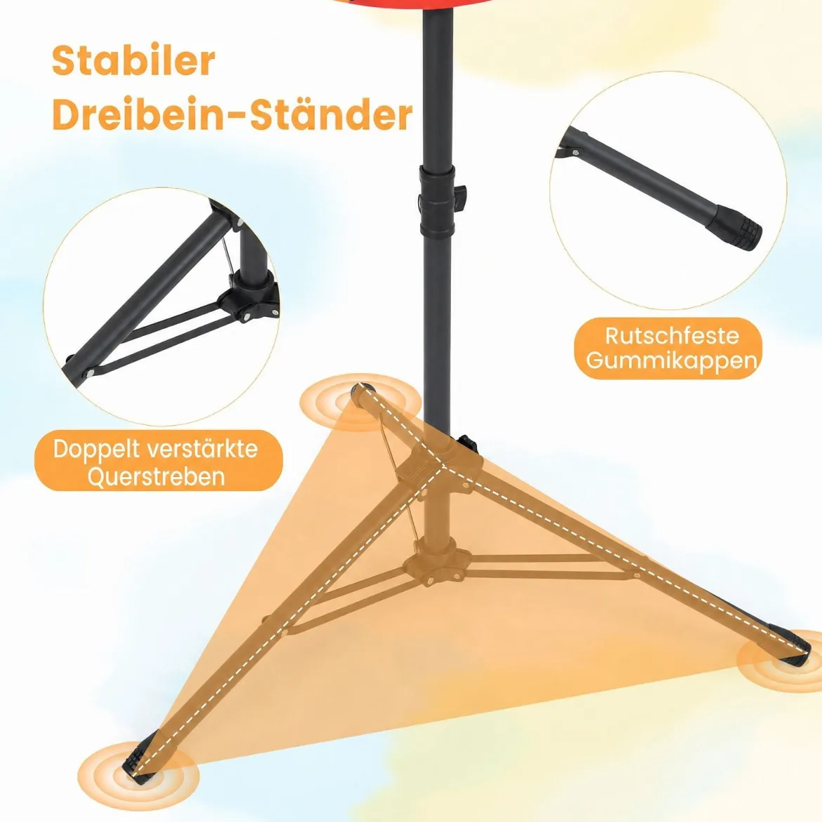 Φ 75 cm Glücksrad zum Drehen mit 12 abwischbaren Feldern Höhenverstellbar 134–171 cm Bunt
