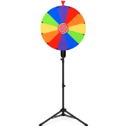 Φ 75 cm Glücksrad zum Drehen mit 12 abwischbaren Feldern Höhenverstellbar 134–171 cm Bunt