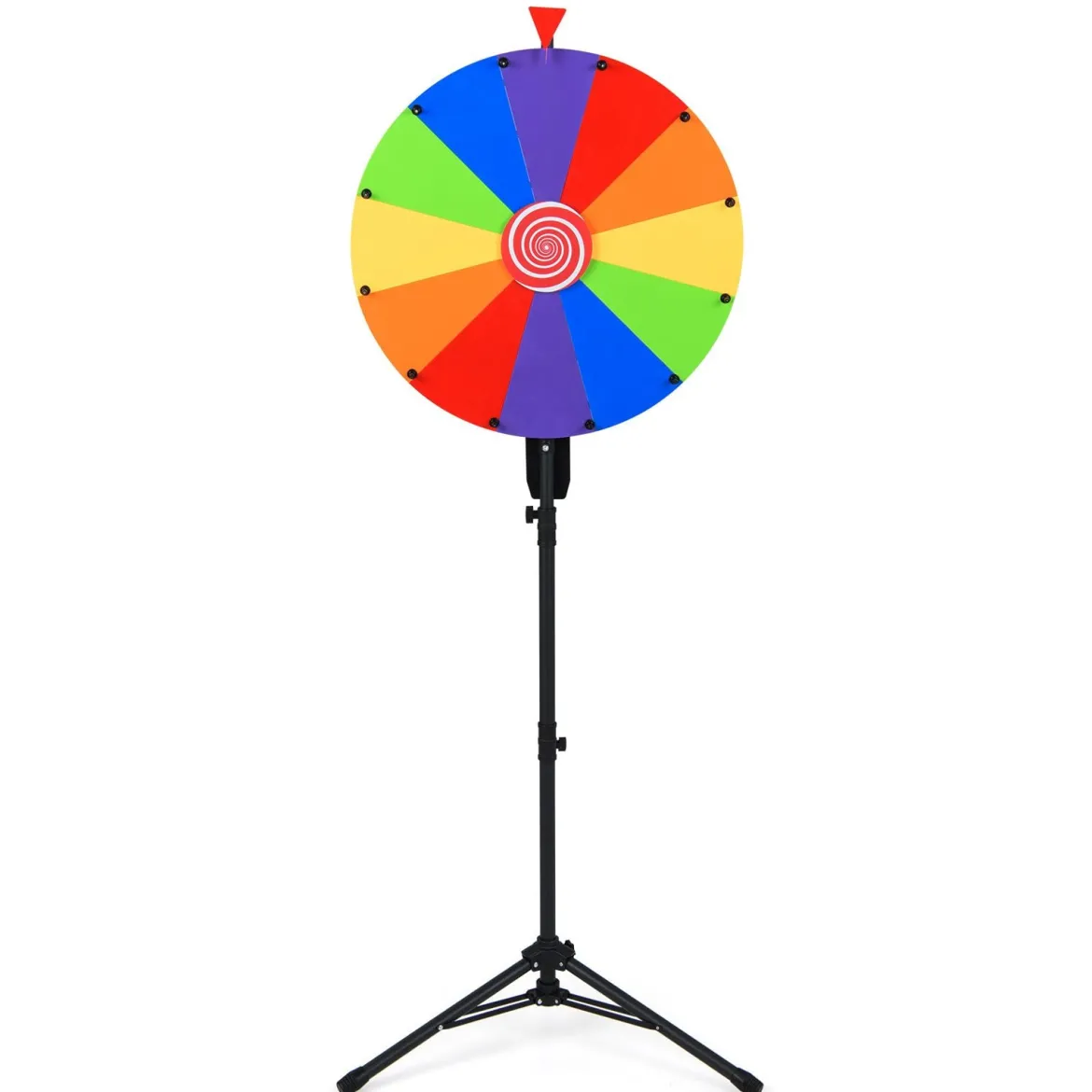 Φ 75 cm Glücksrad zum Drehen mit 12 abwischbaren Feldern Höhenverstellbar 134–171 cm Bunt