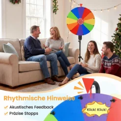 Φ 75 cm Glücksrad zum Drehen mit 12 abwischbaren Feldern Höhenverstellbar 134–171 cm Bunt