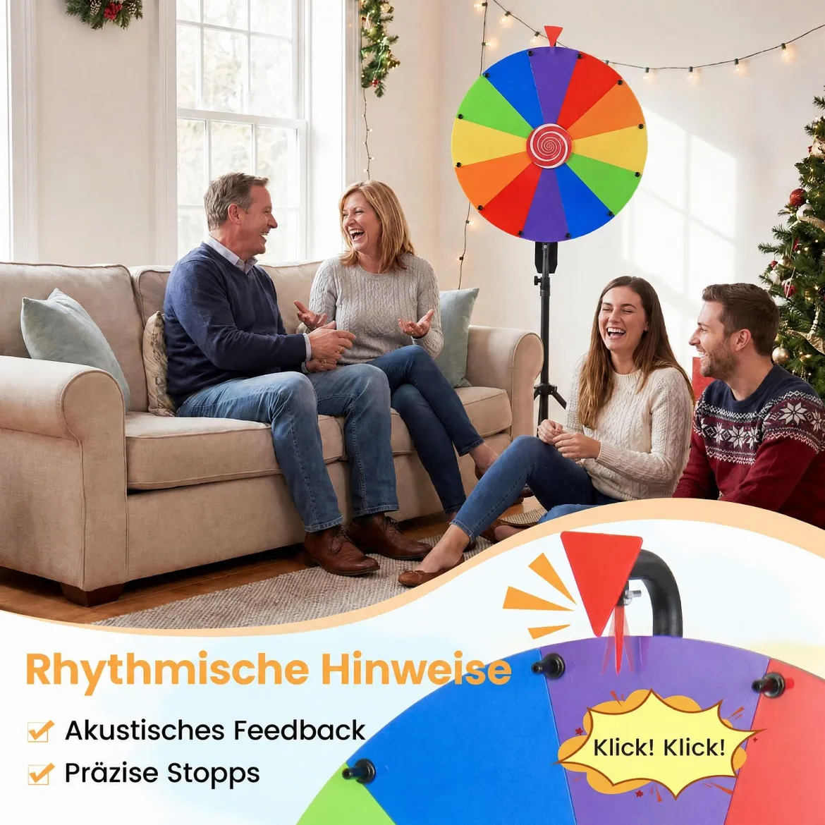 Φ 75 cm Glücksrad zum Drehen mit 12 abwischbaren Feldern Höhenverstellbar 134–171 cm Bunt