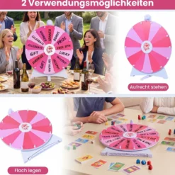 Φ 50 cm Glücksrad zum Drehen mit Abwischbarer Acryloberfläche für Tisch & Boden Rosa