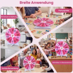 Φ 50 cm Glücksrad zum Drehen mit Abwischbarer Acryloberfläche für Tisch & Boden Rosa