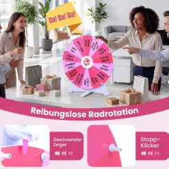 Φ 50 cm Glücksrad zum Drehen mit Abwischbarer Acryloberfläche für Tisch & Boden Rosa