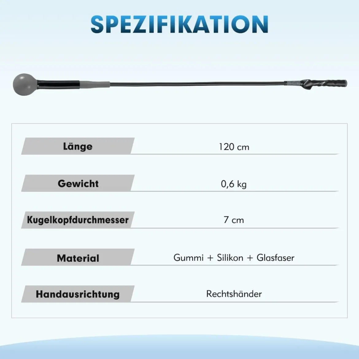 120cm Golfschwungtrainer-Hilfe mit Gewichts-Kopf Golf Trainingshilfe Schwungtrainer Grau