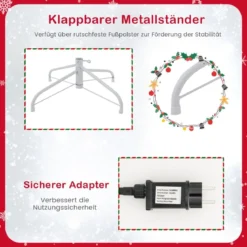 180 cm Großer Beflockter künstlicher Weihnachtsbaum mit 808 PVC-Astspitzen 350 LED-Lichtern und 8 Beleuchtungsmodi
