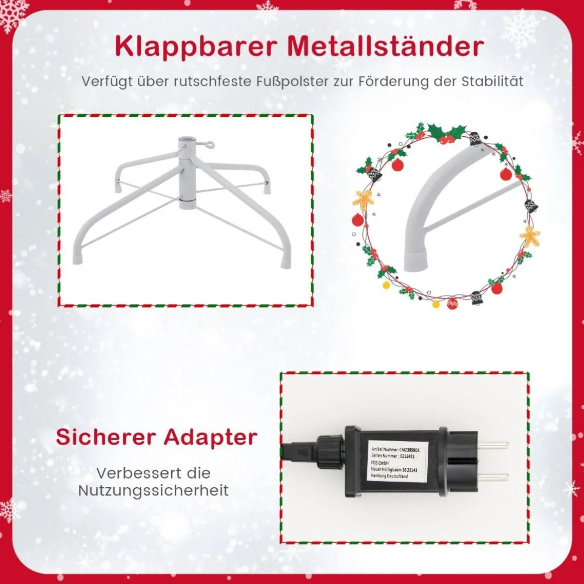 180 cm Großer Beflockter künstlicher Weihnachtsbaum mit 808 PVC-Astspitzen 350 LED-Lichtern und 8 Beleuchtungsmodi