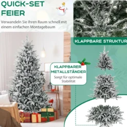 218 cm großer beflockter Weihnachtsbaum künstlicher Christbaum mit 8 Lichtmodi 350 mehrfarbigen LED-Lichtern