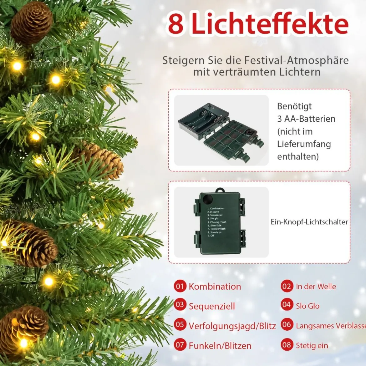 64 cm Großer Beleuchteter Mini-Weihnachtsbaum Tischbaum mit 50 LED-Lichtern Grün