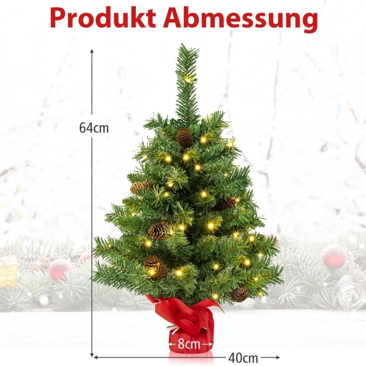 64 cm Großer Beleuchteter Mini-Weihnachtsbaum Tischbaum mit 50 LED-Lichtern Grün