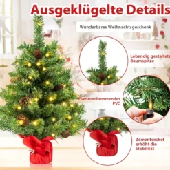 64 cm Großer Beleuchteter Mini-Weihnachtsbaum Tischbaum mit 50 LED-Lichtern Grün