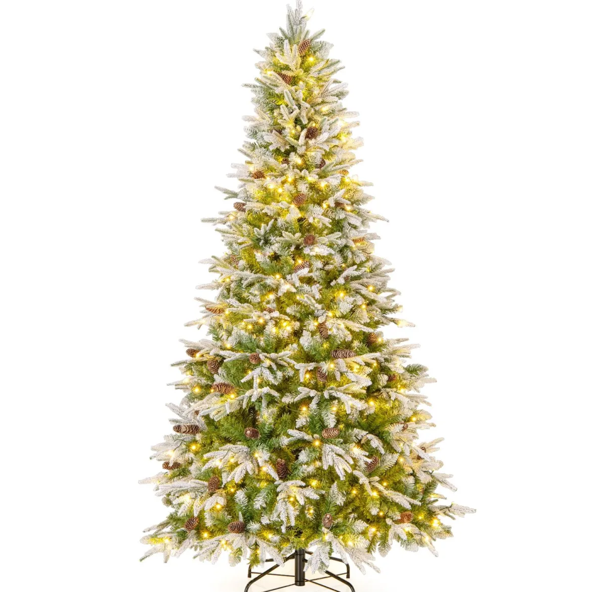 225 cm großer beleuchteter Weihnachtsbaum, schneebedeckter Festtagsbaum mit Scharnierstruktur