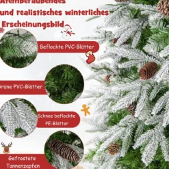 225 cm großer beleuchteter Weihnachtsbaum, schneebedeckter Festtagsbaum mit Scharnierstruktur