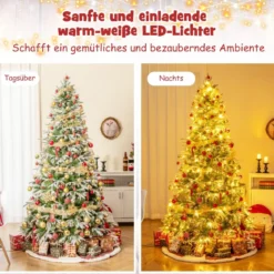 225 cm großer beleuchteter Weihnachtsbaum, schneebedeckter Festtagsbaum mit Scharnierstruktur