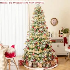 225 cm großer beleuchteter Weihnachtsbaum, schneebedeckter Festtagsbaum mit Scharnierstruktur