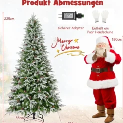 225 cm großer beleuchteter Weihnachtsbaum, schneebedeckter Festtagsbaum mit Scharnierstruktur