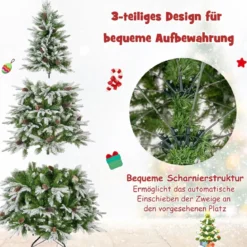 190 cm großer beleuchteter Weihnachtsbaum schneebedeckter Festtagsbaum mit Scharnierstruktur