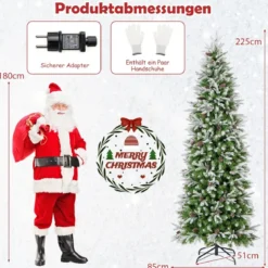 225 cm großer beleuchteter Weihnachtsbaum schneebedeckter Festtagsbaum in Bleistiftform