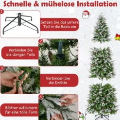 225 cm großer beleuchteter Weihnachtsbaum schneebedeckter Festtagsbaum in Bleistiftform