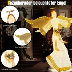 160 cm großer beleuchteter Weihnachtsengel Leuchtende Engelsfigur mit Heiligenschein Warmweiß