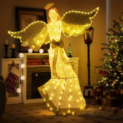 160 cm großer beleuchteter Weihnachtsengel Leuchtende Engelsfigur mit Heiligenschein Warmweiß
