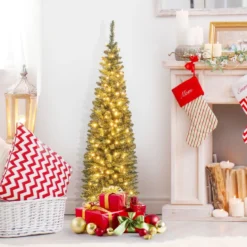 150 cm Großer Künstlicher Weihnachtsbaum Beleuchteter Christbaum Grün
