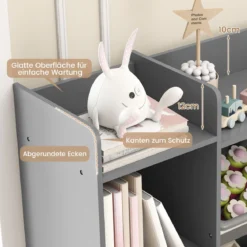 142 cm großer Spielzeugschrank 4-stufiges Kinderregal mit 8 herausnehmbaren Behältern & Bücherregal Grau