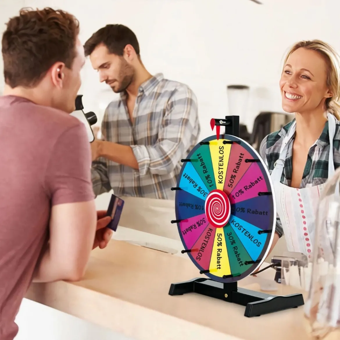 38 cm Großes Glücksrad mit 12 Feldern Tisch-Spinnrad für Preise Bunt