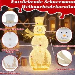 141 cm groß LED Schneemann Weihnachtsdeko mit 100 Warmweißen LED-Lichtern & Hut & Schal