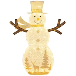 141 cm groß LED Schneemann Weihnachtsdeko mit 100 Warmweißen LED-Lichtern & Hut & Schal