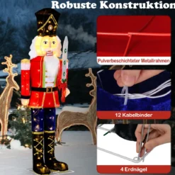 157 cm groß Weihnachten Nussknacker Figur mit 100 LED-Lichtern Beleuchtete Weihnachtsdeko XXL