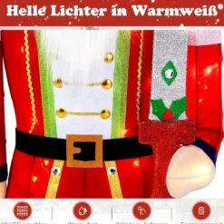 157 cm groß Weihnachten Nussknacker Figur mit 100 LED-Lichtern Beleuchtete Weihnachtsdeko XXL