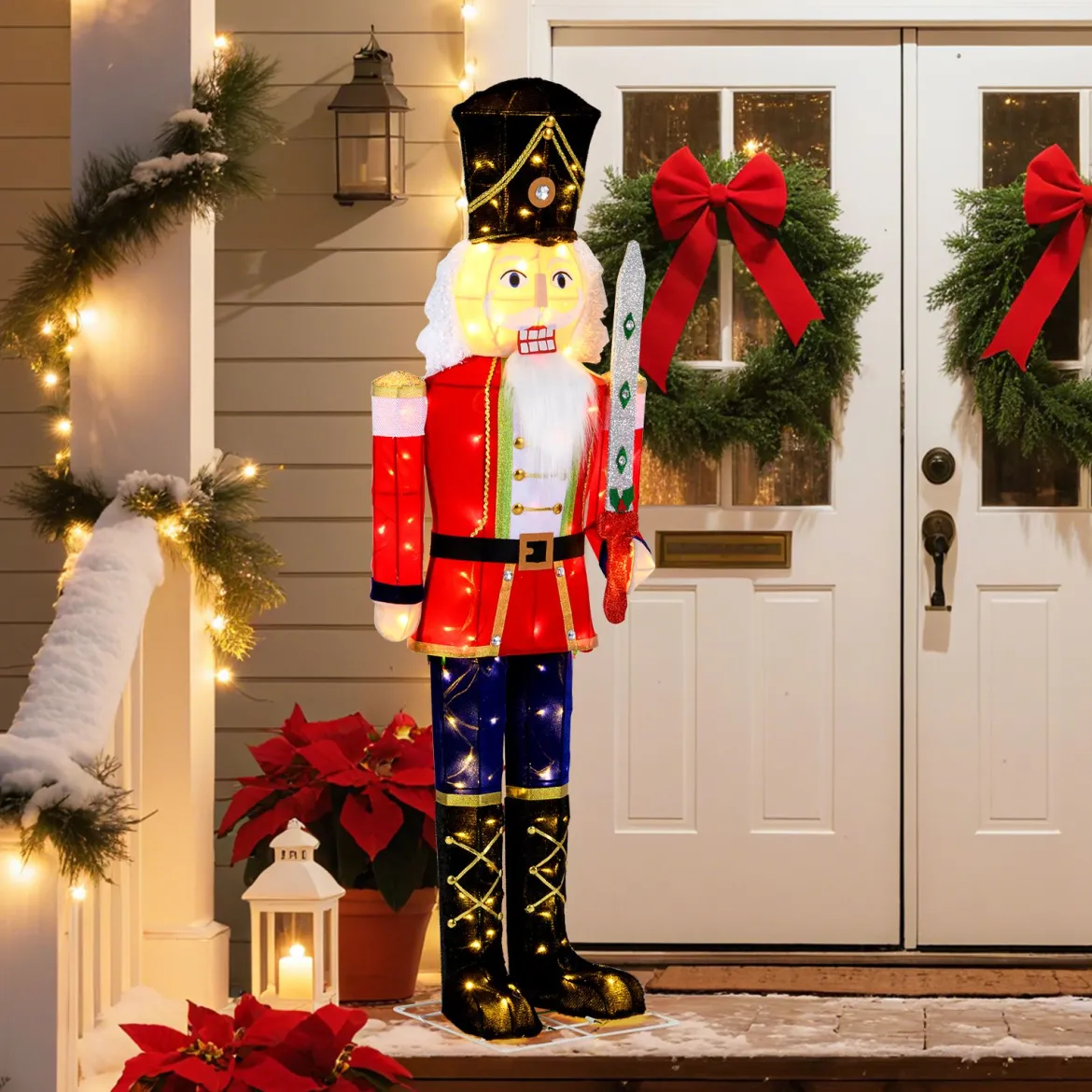 157 cm groß Weihnachten Nussknacker Figur mit 100 LED-Lichtern Beleuchtete Weihnachtsdeko XXL