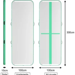 300 cm Gymnastikmatte Elektropumpe Turnmatte aufblasbar Tumbling Matte Grün