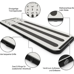 300 cm Gymnastikmatte Elektropumpe Turnmatte aufblasbar Tumbling Matte Silber