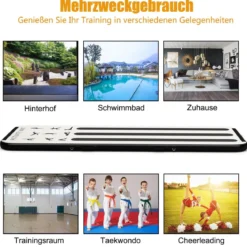 300 cm Gymnastikmatte Elektropumpe Turnmatte aufblasbar Tumbling Matte Silber
