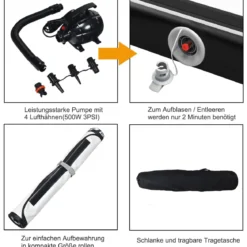 300 cm Gymnastikmatte Elektropumpe Turnmatte aufblasbar Tumbling Matte Silber