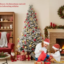 210 cm Halbkünstlicher Weihnachtsbaum Vorgeleuchtet Schnee-beflockter Weihnachtsbaum mit 852 Zweigspitzen