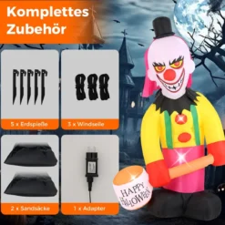 180CM Halloween Deko Outdoor LED Aufblasbarer Clown Halloween-Geist mit schüttelnendem Kopf