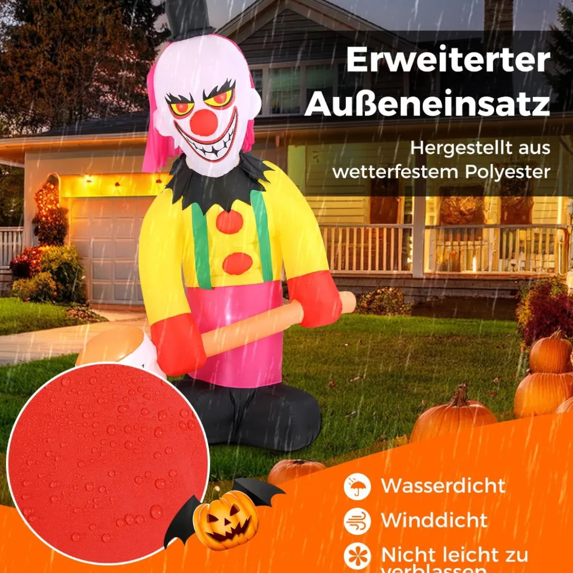 180CM Halloween Deko Outdoor LED Aufblasbarer Clown Halloween-Geist mit schüttelnendem Kopf