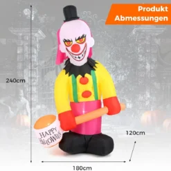 180CM Halloween Deko Outdoor LED Aufblasbarer Clown Halloween-Geist mit schüttelnendem Kopf