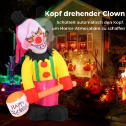 180CM Halloween Deko Outdoor LED Aufblasbarer Clown Halloween-Geist mit schüttelnendem Kopf